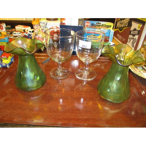 562 - Pair of Art Nouveau Lustre Glass Vases and a Pair of Rummers