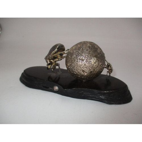 Patrick Mavros, Zimbabwe, Silver Group of Dung Beetles on a Wooden Base, 17cm