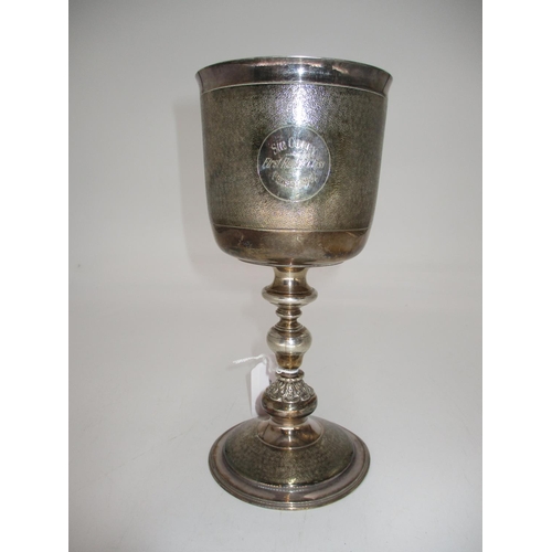 611 - Silver Goblet Trophy Inscribed Sir Corby First Hunter Class Pewsey 1947, London 1925, maker rubbed, ... 