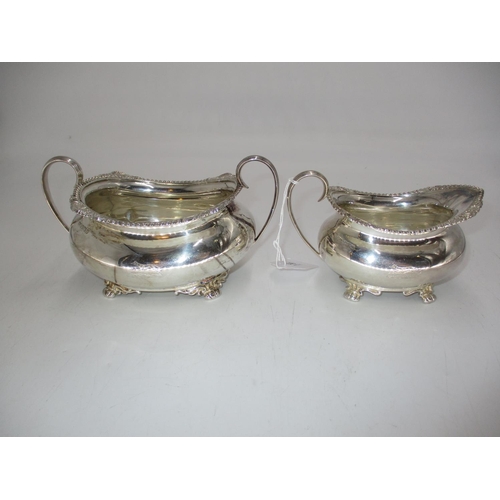 613 - Silver Shaped Border Sugar and Cream, Sheffield 1908, Maker HA, 476g