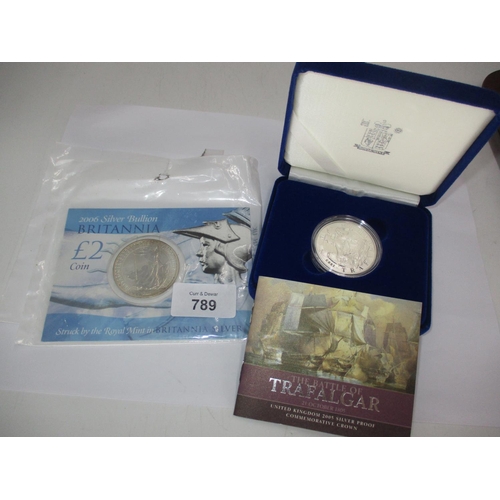 789 - The Battle of Trafalgar 2005 Silver Proof Commemorative Coin and a 2006 Silver Bullion Britannia £2 ... 