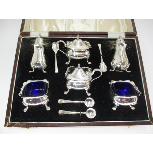 804 - Cased Set of 6 Silver Condiments with 4 Spoons, Birmingham 1933