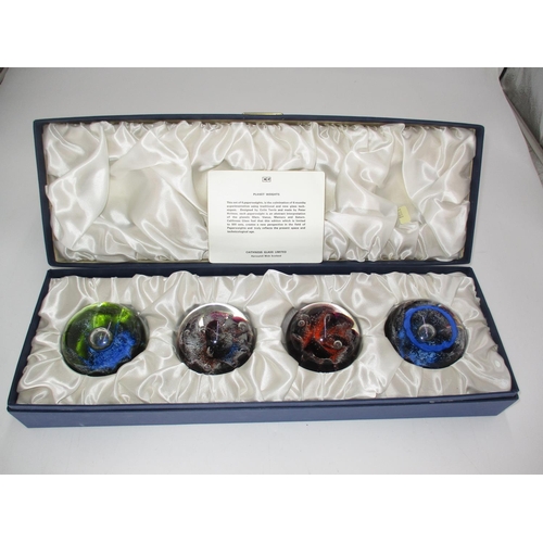 Cased Set of 4 Limited Edition Caithness Planet Paperweights Designed by Colin Terris, made by Peter Holmes, 29/500