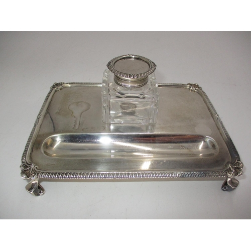 811 - Silver Inkstand with Cut Glass Inkwell, London 1914 by Goldsmith and Silversmith Company, silver 242... 