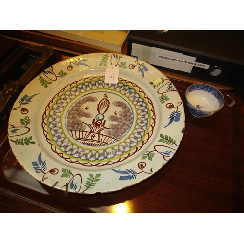 1 - Antique Tin Glazed Pottery Dish and a Porcelain Tea Bowl