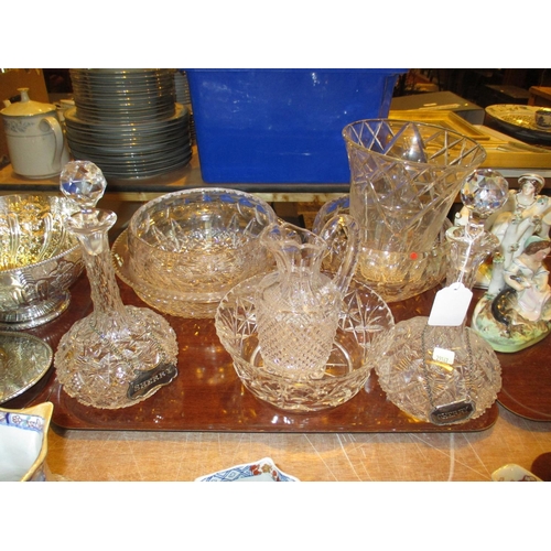 11 - Pair of Crystal Decanters, Water Jug, 4 Bowls and a Vase