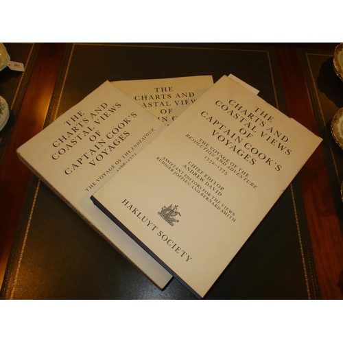 130 - Three Books - The Charts and Coastal Views of Captain Cook's Voyage, Hakluyt Society