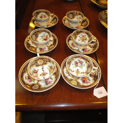 133 - Royal Crown Derby Porcelain 12 Piece Tea Service Gilded and Painted with Flowers on a Blue and White... 