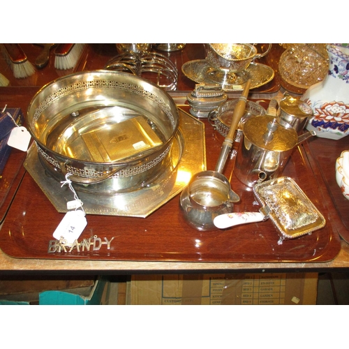 14 - Silver Plate and Wood Brandy Warmer, Batchelors Teapot and Water Jug etc