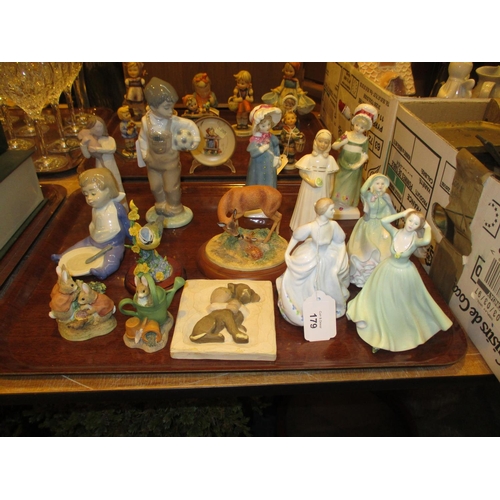 179 - Three Royal Doulton Figures, 3 Coalport Figures, 2 Nao Figures and Other Ornaments