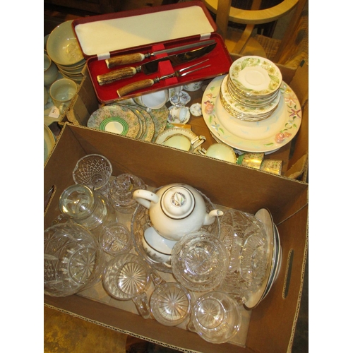 185 - Two Boxes with Carving Set, Crystal, Duchess, Tuscan and Other China