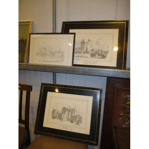 216 - Three Prints, Broughty Castle, Urquhart Castle, Glamis Castle