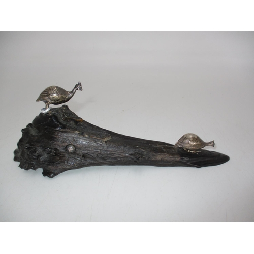 226 - Patrick Mavros, Zimbabwe, Silver Group of Guinea Fowl on a Wooden Base, 24cm