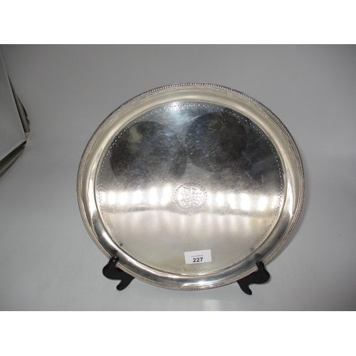 227 - White Metal Salver on 3 Feet, 29cm diameter, 828g, Stamped AP 3 Times and S Twice