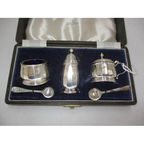 229 - Cased Walker & Hall Silver 3 Piece Condiment Set with 2 Spoons, Birmingham 1947