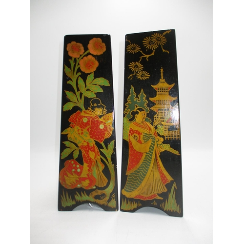 234 - Pair of Chinoiserie Decorated Wood Vases by GHM 1937, 32cm