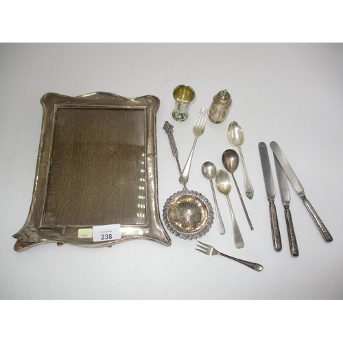 238 - Faulty Silver Photograph Frame, Silver Pepperette, Silver Cutlery etc