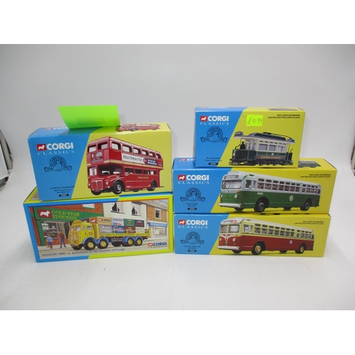 250 - Three Corgi Classics Buses GM4507, 54005, 35001, Tram 36901 and EFR Lorry 09802