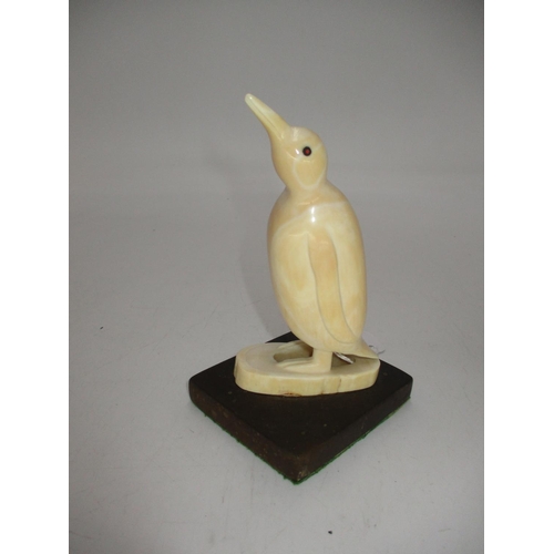 264 - Marine Ivory Carving of a Penguin Label to the Base  Made by G. Sinclair Halyester Antarctic 1937, o... 