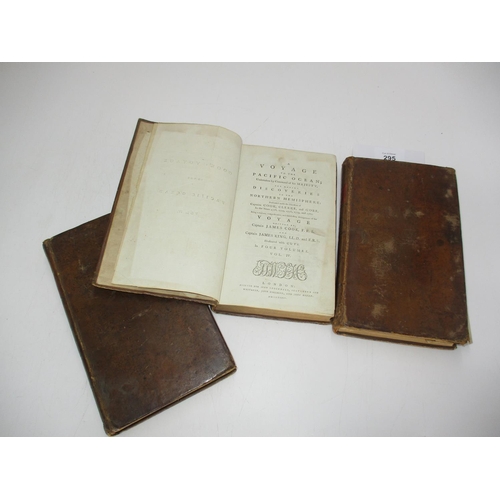 295 - Three Leather Bound Books Cook's Voyage To The Pacific Ocean Vols II, III, IV, Printed for John Stoc... 