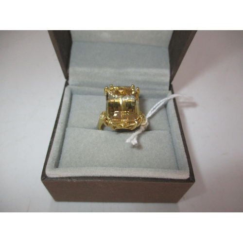 302 - Large Citrine Ring with Diamond Set Shoulders, Size Q, 8.1g