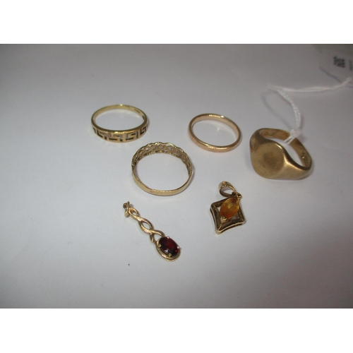 309 - Four 9ct Gold Rings, 11.1g, 9ct Gold Pendant and Another