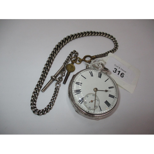 316 - Silver Case Pocket Watch by G. Lumsden Pittenweem No. 1603, with Silver Albert and 2 Keys