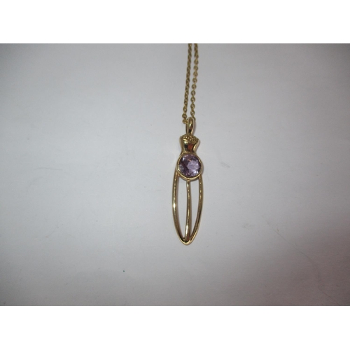 336 - Ortak 9ct Gold and Amethyst Thistle Pendant, 3.4g, on a Metal Chain