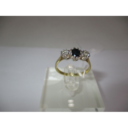 337 - 18ct Gold Sapphire and Diamond 3 Stone Ring, Size O. 3.4g