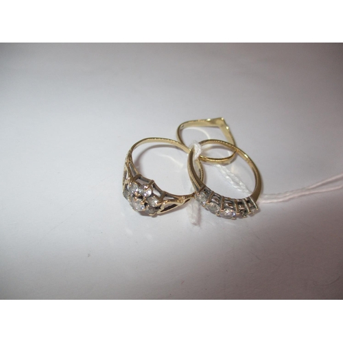 346 - 9ct Gold Wishbone Ring and 2 Gold CZ Rings, 3.3g