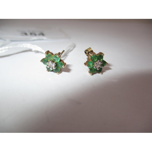 354 - Pair of 9ct Gold Emerald and Small Diamond Cluster Earrings