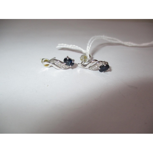 355 - Pair of 9ct White Gold Sapphire and Small Diamond Earrings