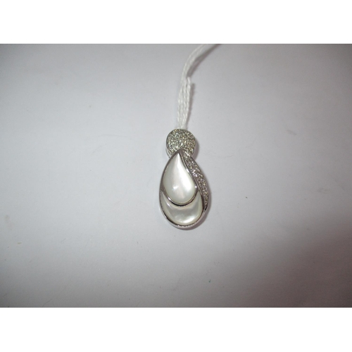 357 - Modern 14K White Gold Tear Drop Pendant Set with Small Diamonds