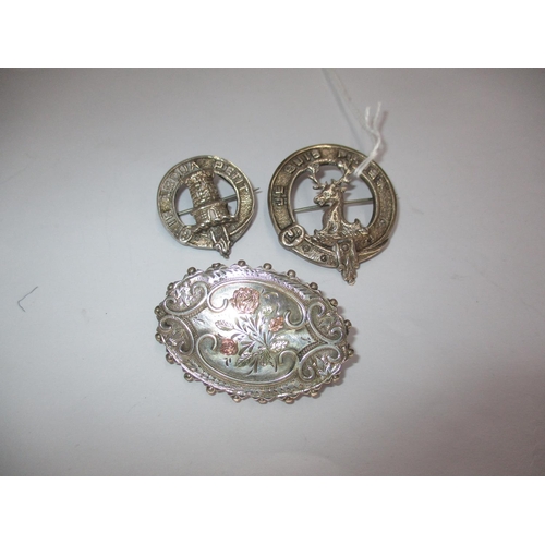 367 - Victorian Silver Locket Brooch and 2 Silver Clan Brooches