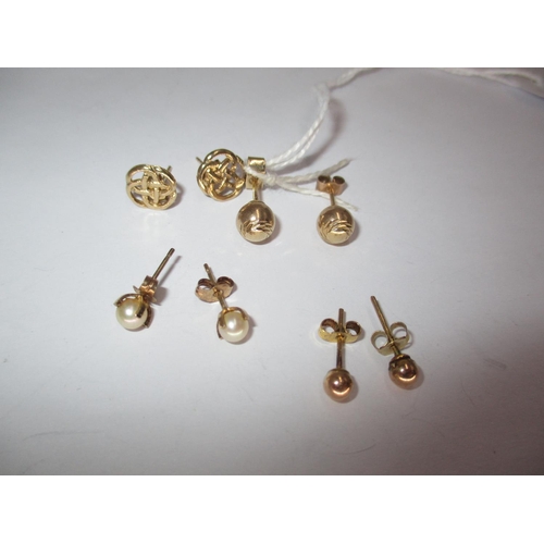 371 - Pair of 9ct Gold Single Cultured Pearl Earrings, Pair of 9ct Gold Ball Earrings, Another Gold Pair S... 