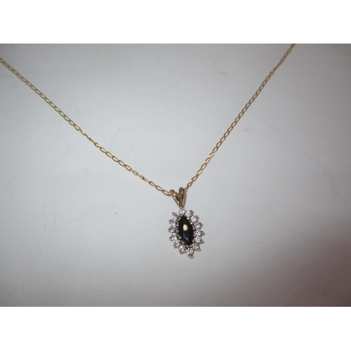 379 - 9ct Gold Sapphire Cluster Pendant and Chain