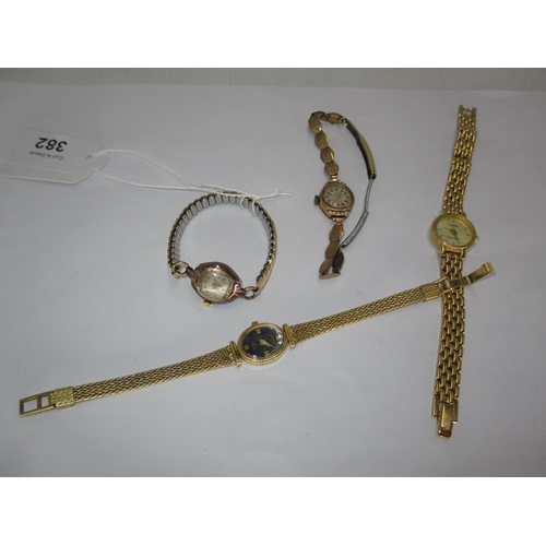 382 - 9ct Gold Wristwatch and 3 Other Wristwatches