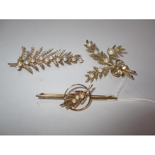 393 - Three 9ct Gold and Seed Pearl Fern Leaf Brooches, 12g