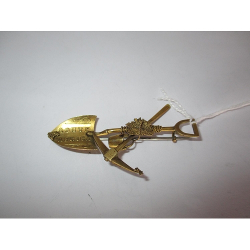 398 - Unusual South African Unmarked Gold Nugget Brooch with Gold Panning Shovel, Pick and Bucket, c. 1900... 