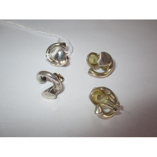 401 - Georg Jensen Silver Pair of Heart and Scroll Earrings and a Pair of Matching Ear Clips