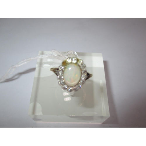 404 - Edwardian Opal and Diamond Oval Cluster Ring in Unmarked Yellow Gold Mount, Size I, 2g