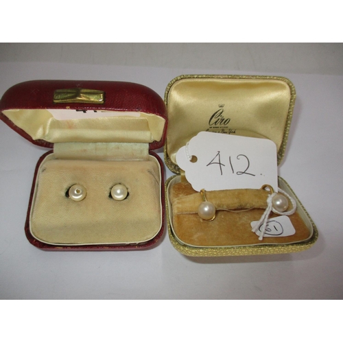 412 - Two Pairs of 9ct Gold and Cultured Pearl Earrings