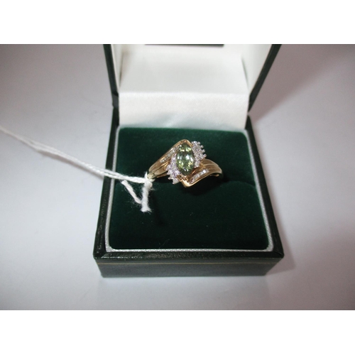 422 - 9ct Gold Green Gemstone and Diamond Ring