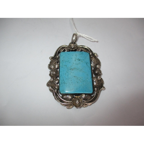 440 - Large Silver and Turquoise Arts & Crafts Style Pendant