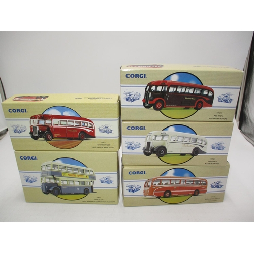 472 - Five Corgi Classics Public Transport Buses, 97175, 97213, 97823, 97020, 97820, Seaworld Bus 98652