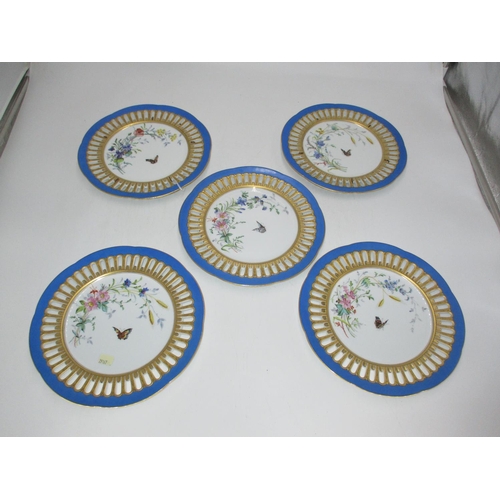 489 - Set of 5 Continental Porcelain Pierced Border Plated Printed and Painted with Butterflies and Flower... 