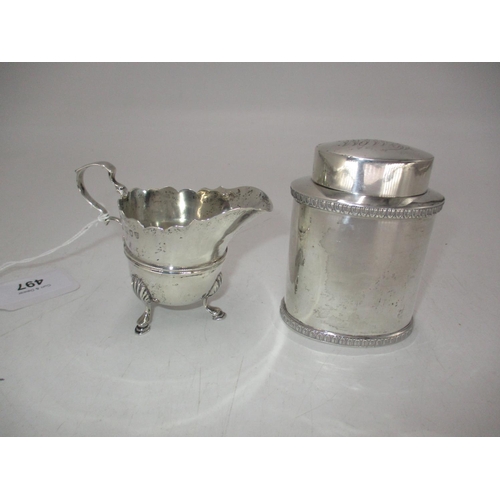 497 - Walker & Hall Silver Tea Caddy, Sheffield 1912, along with a Silver Cream Jug, London 1895, 192g tot... 