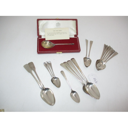 498 - Mappin & Webb Silver Cone Spoon, London 1974, along with a Collection of Georgian Silver Spoons, 406... 