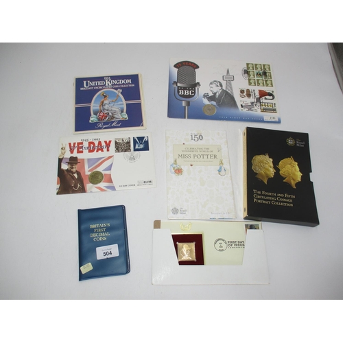 504 - BBC £2 Coin First Day Cover, Miss Potter 50p Coin, Coin Collector Album First Decimal Coins, Charlie... 