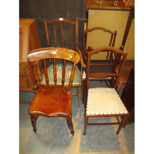 599 - Edwardian Occasional Arm Chair, 3 Bedroom Chairs and a Kitchen Chair